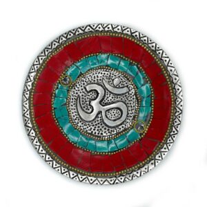 Handcrafted Om Plate Tibetan Decor Holder for incense cones and sticks.