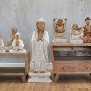 Whitewash Buddha statue standing 1m tall, perfect for home decor and meditation.