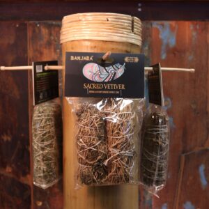 Banjara Vetiver Smudge Stick with earthy tones and natural texture