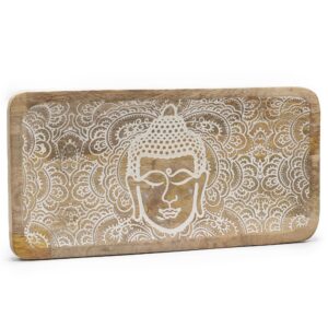 Whitewashed long tray featuring a serene Buddha face design.