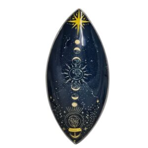 Zodiac Moon Phases Enamel Incense Bowl with gold accents on a midnight background.