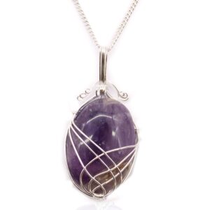 Amethyst gemstone necklace with a swirl wrap design, perfect for thoughtful gifting.