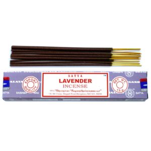 Lavender Satya incense sticks in recyclable packaging for a calming aroma.
