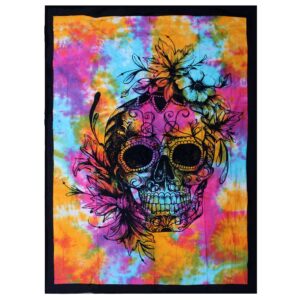 Colourful Day of the Dead skull cotton bedspread and wall hanging.
