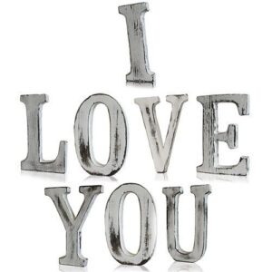 Handmade white letter 'I' from mango wood with a rustic finish.