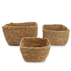 Natural seagrass square baskets in a set of three for stylish home storage.