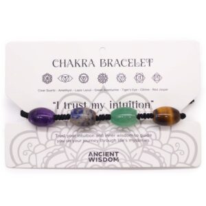 Chakra String Bracelet with colourful beads representing various chakras.