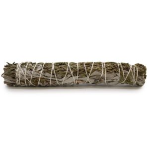Smudge stick made of white sage and cedar for cleansing spaces.