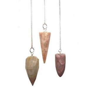 Moon Stone magic pendulum with silver chain and gemstone bead.
