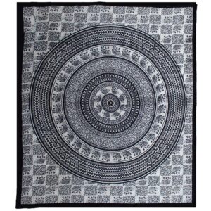 Elegant double cotton bedspread featuring a monochrome elephant mandala design.