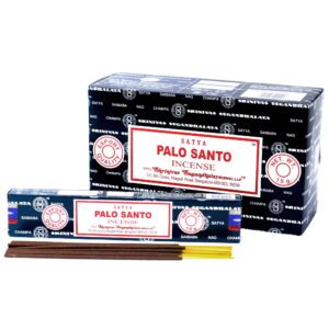 Palo Santo Satya incense sticks in recyclable packaging for a calming atmosphere.