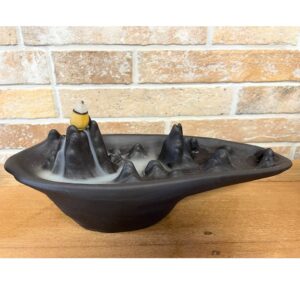 Elegant backflow incense burner designed as a serene mountain landscape.