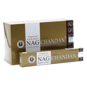 Golden Nag Chandan incense sticks for a calming atmosphere.