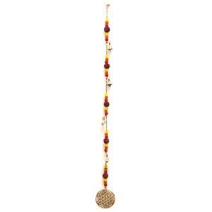 Brass Flower of Life chime with Rudraksha beads, perfect for meditation and home decor.