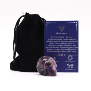 Amethyst small skull showcasing intricate details and rich purple hues.