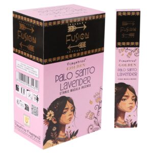Golden Palo Santo and Lavender incense for a calming atmosphere.