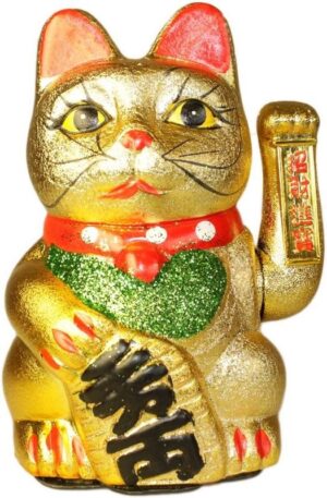 Large Money Cat figurine waving to attract wealth and good fortune.