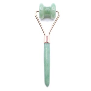 Jade gemstone jawline roller for facial massage and skincare routines.