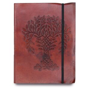 Medium notebook with a Tree of Life design and a strap for secure closure.