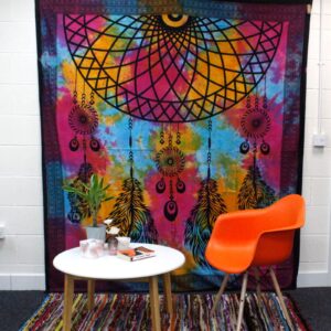 Handmade double cotton bedspread featuring intricate designs, perfect for wall hanging.