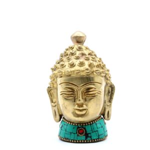 Elegant brass Buddha figure with a meditative expression, 8 cm tall.