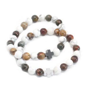 Set of two stretch friendship bracelets featuring Picasso Jasper and White Howlite.