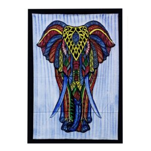 Handbrushed cotton wall art featuring a vibrant elephant design.