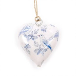 Large wooden heart decor featuring a blue bird design for home styling.