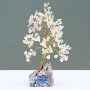 Handmade Indian gemstone tree with rock base for home decor.