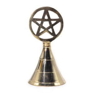 Brass altar bell featuring an openwork pentagram design for spiritual practices.