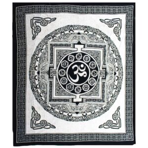 Stylish double cotton bedspread featuring an OM mandala design.