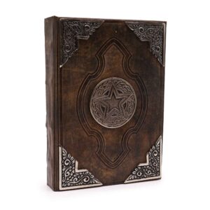 Hefty brown tan journal with zinc pentagon design and deckle-edged pages