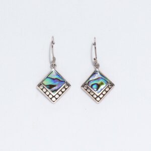 Elegant square dot earrings featuring abalone and silver accents.