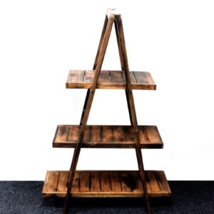 Folding wooden A-frame shelf in warm brown finish for home storage.