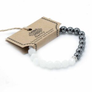 Faceted gemstone bracelet featuring polished rock quartz beads that sparkle.