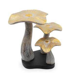 Medium golden mushroom sculpture with whitewashed wood finish and warm detailing.