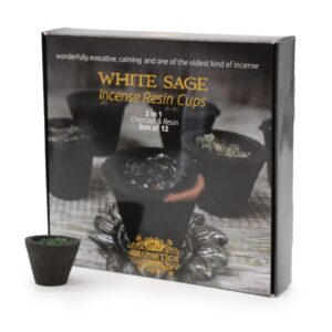 Box of 12 White Sage Resin Cups for calming home fragrance