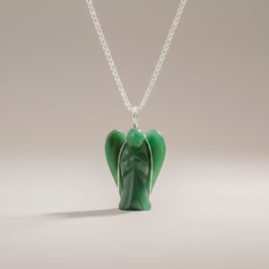 Green Aventurine Guardian Angel pendant with carved angel shape.