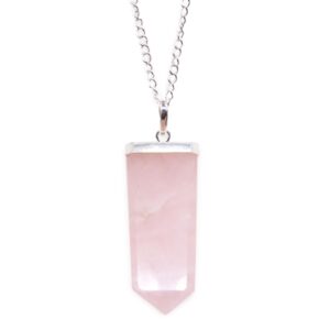 Rose quartz flat pencil pendant with a smooth finish, ideal for mindful gifting.