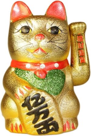 Large Chinese Lucky Waving Cat figurine inviting prosperity and good fortune.