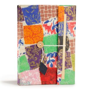 Large Lokta patchwork notebook with colourful patterns and a bookmark.