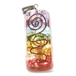 Rainbow copper attractor orgonite power pendant with gemstone chips and copper