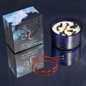 Zodiac Crystal Candle with Gemstone Bracelet for Leo in warm tones