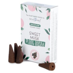 Backflow incense cones in Sweet Musk fragrance for a calming atmosphere.