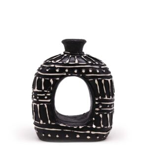 Chocolate oval donut shaped ceramic vase, perfect for home decor.