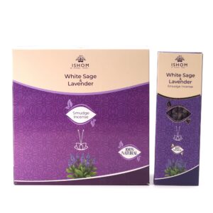 Ishom Smudge Incense featuring White Sage and Lavender for a calming atmosphere.