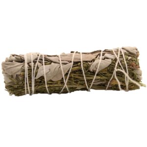 White sage and ruda smudge stick for cleansing and spiritual practices.