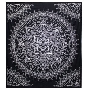 Black and white double cotton bedspread featuring a lotus flower design.