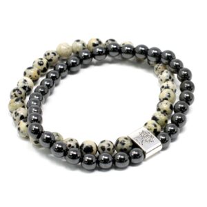 Dalmation Jasper Magnetic Gemstone Bracelet on a neutral background