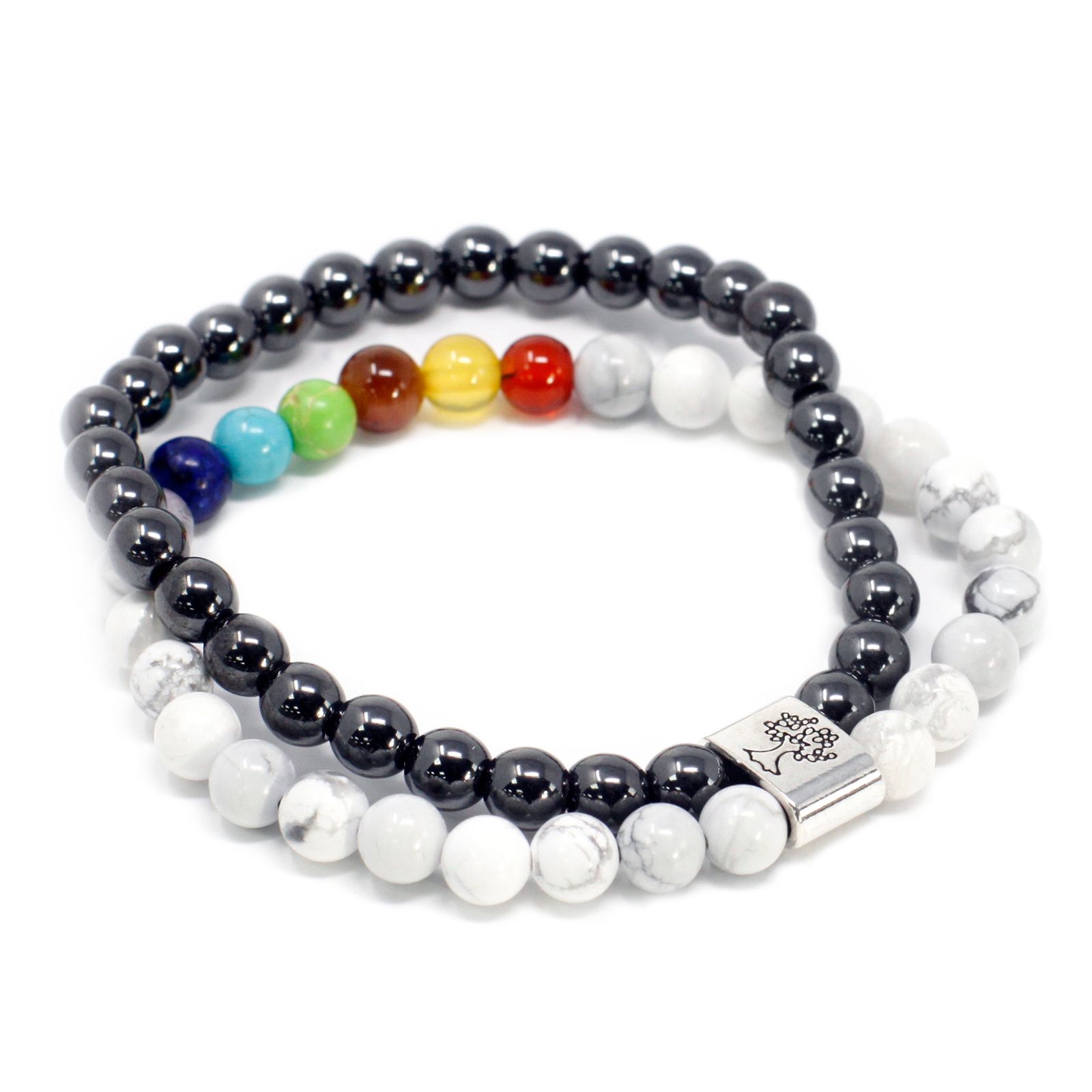 White Howlite gemstone bracelet with elastic band for comfortable wear.